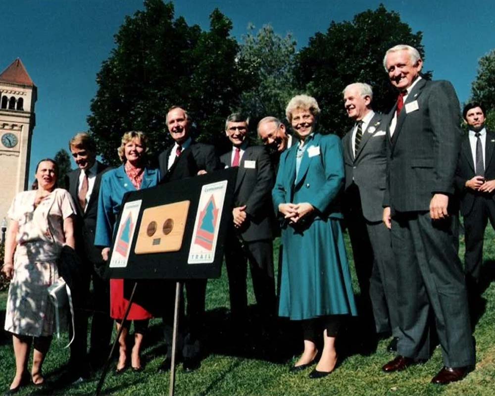 Historical photo in front of the clock tower in Spokane WA